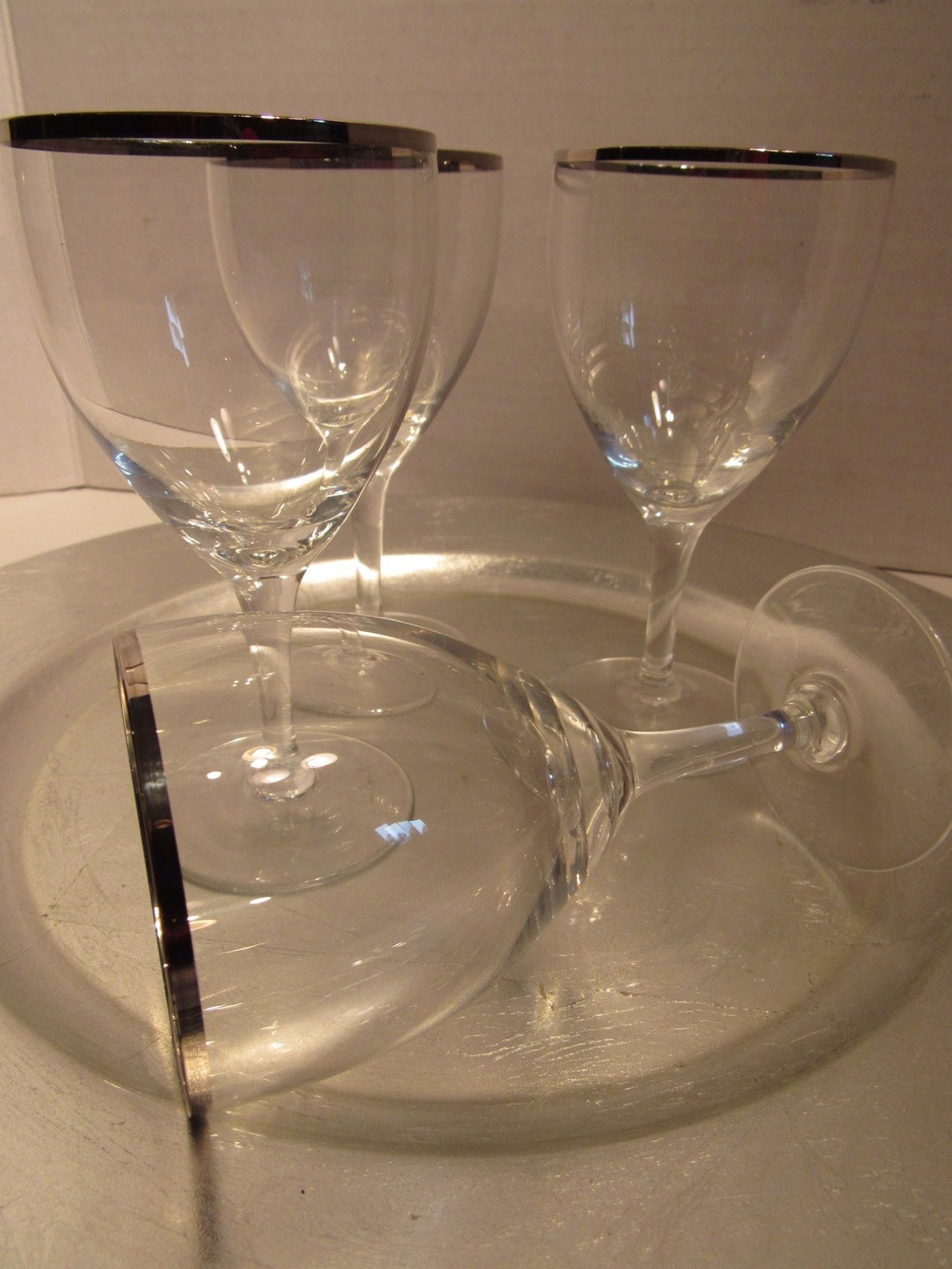Vintage Silver Rim Crystal Wine Glasses Noritake Paris Vintage Etsy