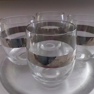 Vintage Silver Band Roly Poly Cocktail Glasses Antique Automobiles Pattern