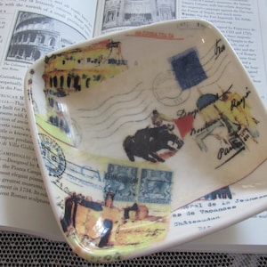 Vintage Ceramic Williams Sonoma Travel Postcard Bowl