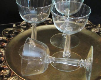 Vintage Coupe Glasses, Column Stem, Nick and Nora, Martini Old Fashioned Set of 4, Craft Cocktails, Retro Bar