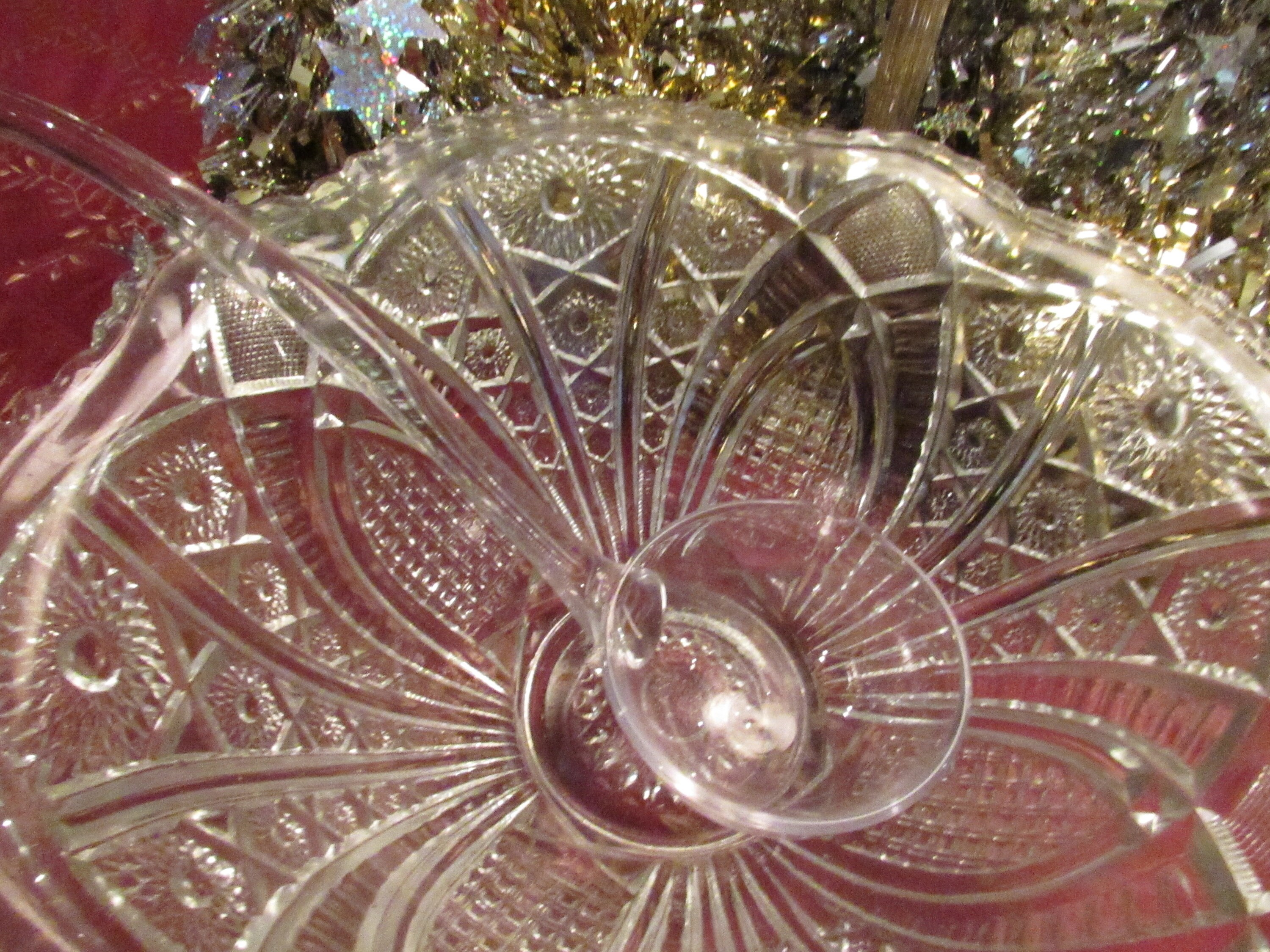 Antique Pressed Glass Punch Bowl Flowers and Sunburst Pattern Etsy