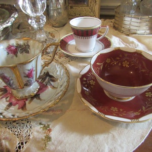 Vintage Porcelain Footed Tea Cup and Saucer Set EACH Harrod&#39;s Royal Sealy Japan Susie Cooper English Bone China