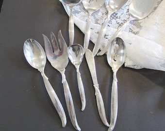 Vintage 1847 Rogers Bros FLAIR Silverplate Serving Pieces - Teaspoon Set, Gravy Ladle