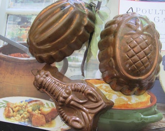 Vintage Copper Moulds Tin Lined Copper Cookware Hanging Copper Jelly Moulds Bundt EACH