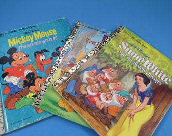 Vintage Little Golden Book Children's Collectible Books Mickey Mouse Snow White Pooh Walt Disney Classics EACH Children Art/Book Upcycle