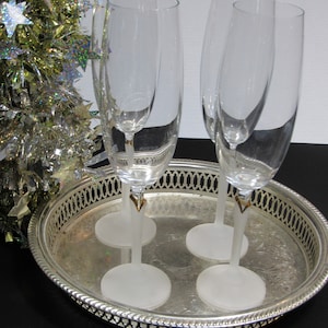 Vintage Crystal Champagne Flutes Frosted Tulip Stem Set of 4