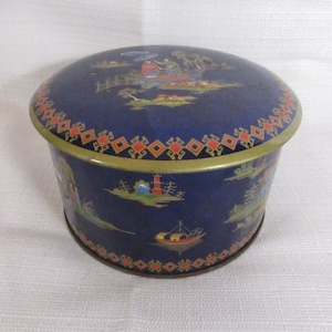 Vintage Metal Tin Box Asian Genre Cookie Tin England Daher Storage Box