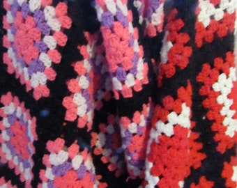 Vintage Hand Crochet Afghan Crazy Quilt Style EACH MCM Fiber Arts