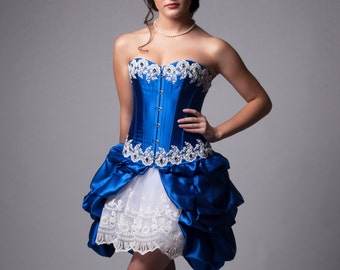 Custom Cinderella Blue and White Corset Dress Wedding Prom Bridesmaids Costume