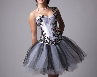 Custom White and Black Crystal Lace Corset Prom Dress Bridesmades