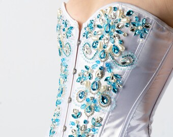 Custom Swarovski Turquoise Crystal Dream Wedding Prom Corset Dress Evening Gown