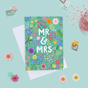 Floral Mr & Mrs Hochzeitskarte, glücklich Ever After Hochzeitskarte, hübsche Hochzeitskarte, Blumenhochzeitskarte, Glückwünsche zu Ihrer Hochzeit