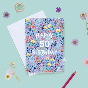 Carte 50e anniversaire pour femme, joyeux 50e anniversaire, carte 50e anniversaire femme, carte 50e anniversaire florale, cinquante aujourd'hui, pour maman, pour ami