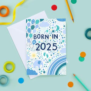 Carte personnalisée de bébé garçon, carte de bébé garçon, carte de bébé garçon bleue, carte personnalisée, carte de né en 2025, carte de félicitations, nouveaux parents