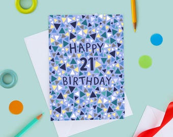 21st Birthday Card For Men, Happy 21st Birthday, Men's 21st Birthday Card, Geometric 21st Birthday Card, Twenty One Today, For Him