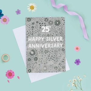 結婚25周年おめでとうカード、結婚25周年カード、銀婚式、結婚25周年、花柄