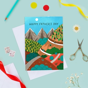 Carte de fête des pères à vélo, carte pour la fête des pères, carte de fête des pères à vélo, carte de fête des pères heureuse, carte de fête des pères de vélo de montagne