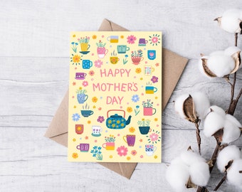 Mother's Day Card, British Mother's Day Card, Cute Mothers Day Card, Tea Mothers Day Card, Cups Of Tea Card For Mum, Mum Who Loves Tea