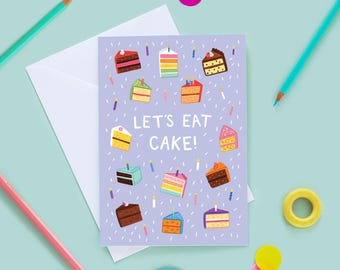 Mangeons un gâteau, carte d'anniversaire illustrée