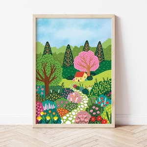 Garden Art Print, Floral Art Print, Cottage Garden Gift, Print For Friend, Cottagecore Print, Flowers, Whimsical Illustration, Gardening