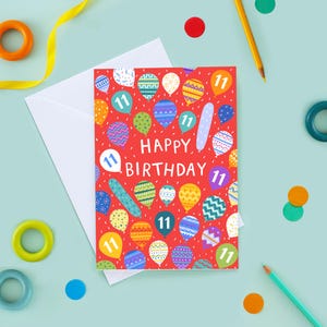 Luftballons Geburtstagskarte, Geburtstagskarte für 11 jährige, elfte Geburtstagskarte, elfjährige Karte, lustige Geburtstagskarte, neutrale Karte