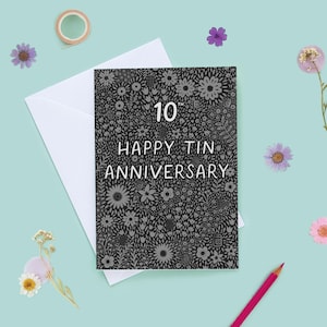 Joyeux 10e anniversaire de mariage, carte 10e anniversaire de mariage, anniversaire de mariage en étain, 10e anniversaire de mariage, anniversaire floral