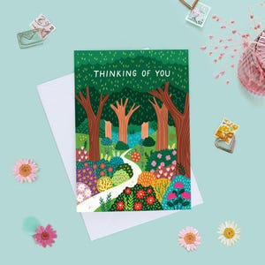 Carte des bois : une pensée pour vous, carte pour femme, carte des bois, bois floral pensant à vous, carte douce pensée à vous, carte d'art fantaisiste