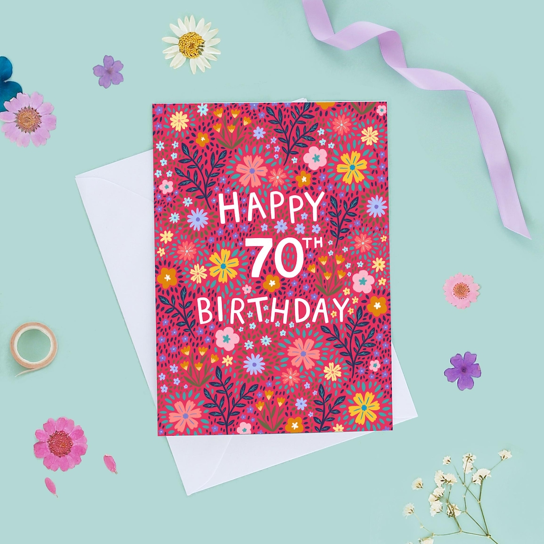 Floral 70th Birthday Card, for Women - Etsy