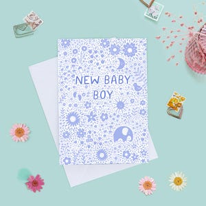 Carte de bébé garçon, carte de bébé garçon, carte de nouveau-né, carte de bébé bleue, nouveau-né, carte de bienvenue de bébé, carte de nouveau-né, bébé garçon, fleurs bleues