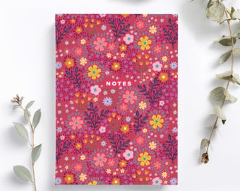 Floral Hardback A5 Journal: Dark Pink Botanical Notebook