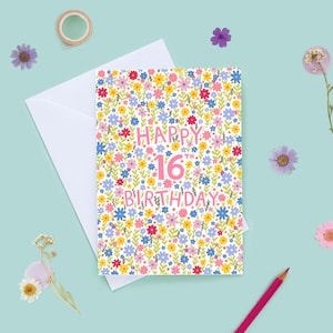 16.Geburtstagskarte für Frauen, alles Gute zum 16.Geburtstag, 16.Geburtstagskarte für Frauen, Blumenkarte zum 16.Geburtstag, Sixteen Today, für Sie, für Freund