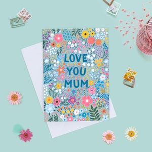 Blumige Muttertagskarte, Karte zum Muttertag, süße Muttertagskarte, herzliche Muttertagskarte, ich liebe dich Mama