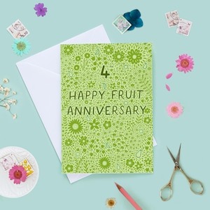 Happy 4th Wedding Anniversary Card, Fourth Wedding Anniversary Card, Fruit Wedding Anniversary, 4th Wedding Anniversary, Floral Anniversary