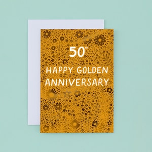 Happy 50th Wedding Anniversary Card, Fiftieth Wedding Anniversary Card, Golden Wedding Anniversary, 50th Wedding Anniversary, Floral