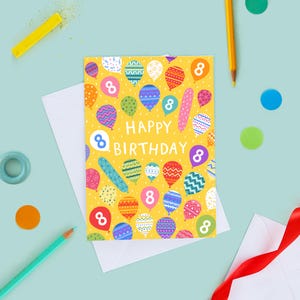 8. Geburtstag Luftballons Karte, Geburtstagskarte für 8-jährige, Achte Geburtstagskarte, Acht Jahre alte Karte, Spaß Geburtstagskarte, Neutrale Karte