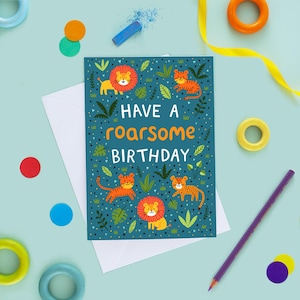 Carte d'anniversaire Lion de tout âge, carte d'anniversaire Lion, carte d'anniversaire de garçon, carte d'anniversaire tigre, jolie carte pour garçon, 1, 2, 3, 4, 5, 6