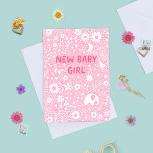 New Baby Girl Card, Baby Girl Card, New Baby Card, Pink New Baby Card, New Arrival Card, Cute Baby Girl Card, Floral Baby Girl Card