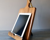 iPad And Cookbook Stand Combo, Rustic Wood, Cutting Board Style