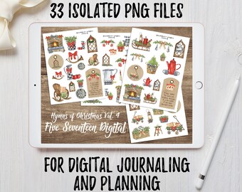 Hymns of Christmas Vol. 4 Digital Stickers - Digital Bible Journaling - iPad Journaling and Planning - PNG Files - Farmhouse Christmas