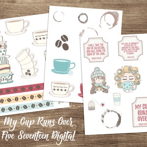 Kit imprimible de diario bíblico - Taza rebosada - Café y té