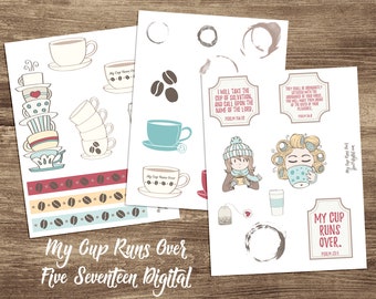 Bible Journaling Printable Kit - Cup Runs Over - Coffee and Tea