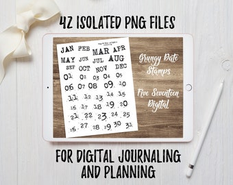 Grungy Date Stamps for Digital Journaling - Digital Bible Journaling - iPad Journaling and Planning - Digital Bullet Journal - PNG Files