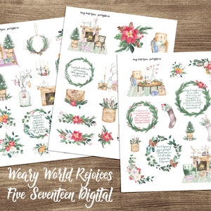 Weary World Rejoices Bible Journaling Printable Kit - Hymnal Journaling - Advent Junk Journal -  Cozy Christmas - December Daily