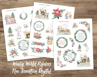 Weary World Rejoices Bible Journaling Printable Kit - Hymnal Journaling - Advent Junk Journal -  Cozy Christmas - December Daily