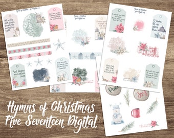 Hymns of Christmas Vol. 1 - Bible Journaling Printable Kit - Christmas Carols - Winter Watercolor - Advent Journal - December Daily