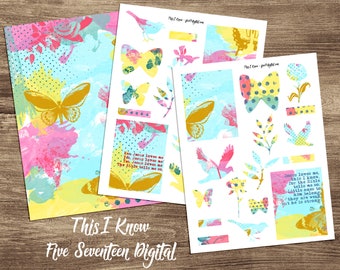 This I Know Journaling Printable Kit - Journaling Collage Sheets - Bible Journaling - Mixed Media - Tear Sheets - Abstract Stickers