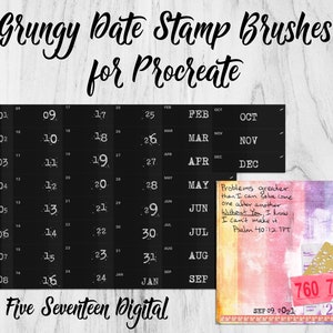 Smutsiga datumstämpelpenslar - Procreate-penslar - Digital Bullet Journal - Procreate Journaling - Journalföringsdatumstämpel - Digitala stämplar