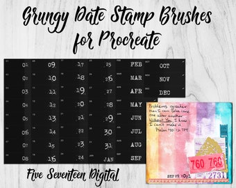 Grungy Date Stamp Brushes - Procreate Brushes - Digital Bullet Journal - Procreate Journaling - Journaling Date Stamp - Digital Stamps