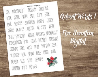 Advent Words Bible Journaling Printable - Christmas Journaling - Christmas Wordfetti - December Daily - Advent Junk Journal