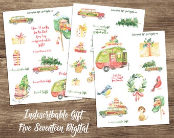 Indescribable Gift Bible Journaling Printable Kit - Christmas Gifts - Vintage Station Wagons - Christmas Camper - Watercolor Christmas Trees